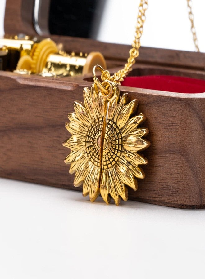BELLA GLOBE You are My Sunshine Music Box with You are My Sunshine Sunflower Necklace Gift for Women Mom Grandma Daughter Sunflower Pendant Necklace in Wind Up Wood Jewelry Music Box - Image 3